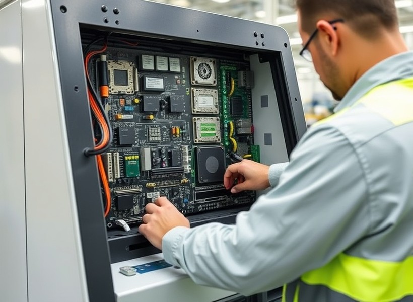 Dispenser module of a self-service terminal on a test bench